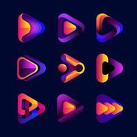3d play logo design con colori sfumati viola e arancioni, set di pacchetti di modelli di icone vettoriali. vettore