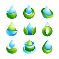 Design del logo goccia d'acqua 3d con colori sfumati blu e verde, set di pacchetti di modelli di icone vettoriali. vettore