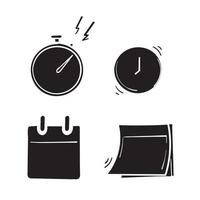 collezione di cronometro, calendario, simbolo dell'orologio per la vendita icona badge conto alla rovescia, promozioni speciali limitate di affari. scarabocchio disegnato a mano vettore
