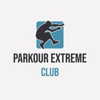 logo design parkour club estremo con silhouette uomo che salta semplice vettore