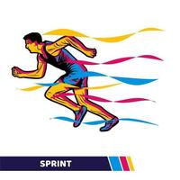 illustrazione vettoriale uomo che corre facendo sprint con grafica vettoriale in movimento a colori