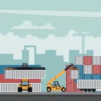 progettazione di terminal portuali per container per l'esportazione. camion portacontainer funzionanti vettore