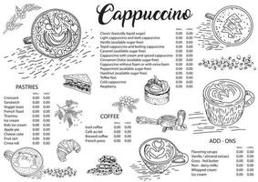 modello di progettazione del menu del caffè cappuccino. vettore