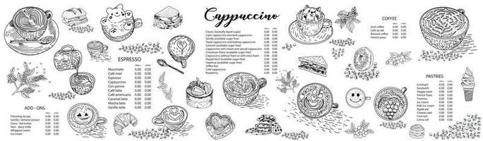 modello di progettazione del menu del caffè cappuccino. vettore