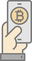 pagare bitcoin linea pieno leggero icona vettore