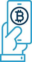 pagare bitcoin linea blu Due colore icona vettore