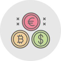 criptovaluta monete linea pieno leggero icona vettore