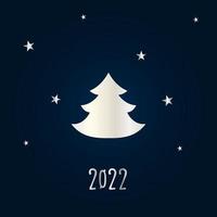 silhouette d'argento di un albero di natale con stelle su sfondo blu scuro. buon natale e felice anno nuovo 2022. illustrazione vettoriale. vettore