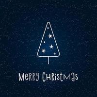 silhouette d'argento di un albero di natale con neve e stelle su uno sfondo blu scuro. buon natale e felice anno nuovo 2022. illustrazione vettoriale. vettore
