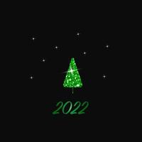 albero di Natale scintillante. icona di glitter metallico verde su sfondo scuro. buon natale e felice anno nuovo 2022. illustrazione vettoriale. vettore