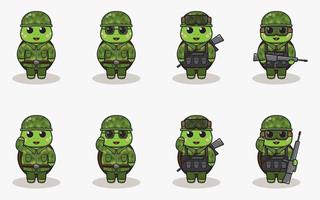 simpatico cartone animato dell'esercito di tartarughe vettore