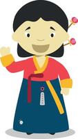 personaggio a partire dal Sud Corea vestito nel il tradizionale modo con hanbok. illustrazione. bambini di il mondo collezione. vettore