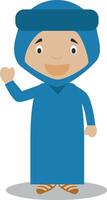 personaggio a partire dal algeria vestito nel il tradizionale modo di il blu deserto uomini. illustrazione. bambini di il mondo collezione. vettore