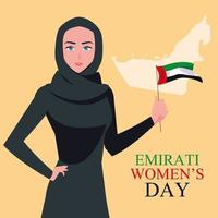 poster della giornata delle donne degli Emirati con donna e mappa vettore