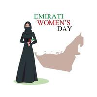 poster della giornata delle donne degli Emirati con donna e mappa vettore