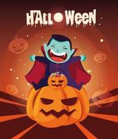 poster halloween con ragazzo travestito da vampiro vettore