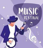 poster del festival musicale con un uomo che suona il banjo vettore