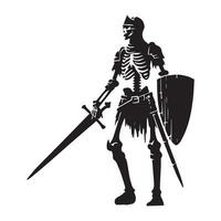 cavaliere scheletro con un' spada e scudo silhouette su bianca sfondo vettore