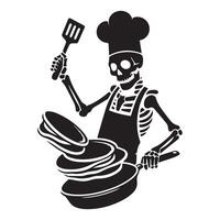 scheletro silhouette - capocuoco scheletro capovolgimento un' pancake illustrazione vettore