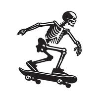 andare con lo skateboard scheletro illustrazione nel nero e bianca vettore