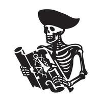 scheletro logo - pirata scheletro con un' Tesoro carta geografica illustrazione su un' bianca sfondo vettore