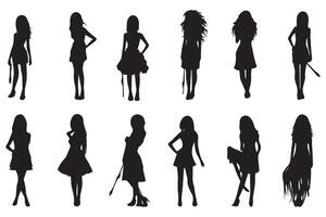 impostato bellissimo moda ragazza silhouette su un' bianca sfondo professionista design vettore