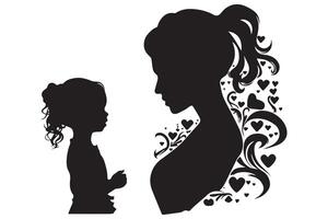 mamma e bambino amore nel il stile di silhouette bianca sfondo vettore