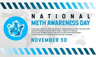 sfondo della giornata nazionale di sensibilizzazione sulla metanfetamina. 30 novembre. modello per banner, biglietto di auguri o poster. con un'icona di anfetamina di cristallo blu. illustrazione vettoriale premium