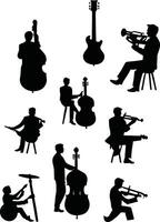 impostato di sagome di musicisti su un' bianca sfondo. illustrazione vettore