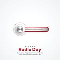 mondo Radio giorno creativo Annunci design. febbraio 13 Radio giorno sociale media manifesto 3d illustrazione. vettore