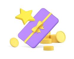 shopping vendita lotteria vincere con presente regalo scatola moneta denaro contante i soldi stella 3d icona realistico vettore