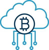 nube bitcoin linea blu Due colore icona vettore