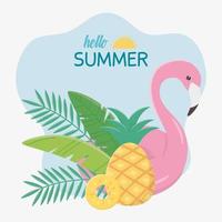 estate viaggi e vacanze galleggiante fenicottero ananas fogliame tropicale vettore
