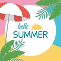 estate viaggi e vacanze ombrello foglie tropicali badge vettore