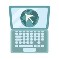 viaggi estivi e vacanze online mondo portatile in stile piatto icona isolata vettore