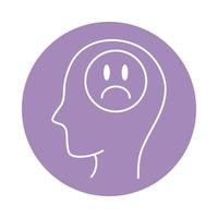 malattia di alzheimer, profilo maschile silhouette cervello triste, diminuzione dell'abilità mentale umana icona stile blocco colore vettore