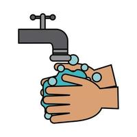 covid 19 coronavirus, lavarsi le mani con sapone, prevenire la diffusione della malattia pandemia icona stile piatto vettore
