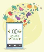 mercato fresco smartphone frutta e verdura cibo sano biologico vettore