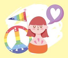 cartone animato ragazza con lgtbi amore e pace disegno vettoriale