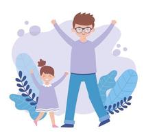 padre e figlia con foglie disegno vettoriale