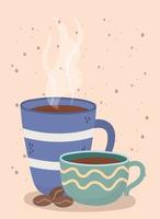 tempo del caffè, tazze e semi design di bevande dall'aroma fresco vettore