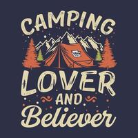 campeggio amante e credente campeggio maglietta design vettore