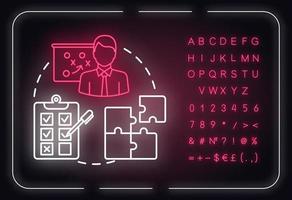 risoluzione dei problemi icona del concetto di luce al neon. pianificazione. idea per il processo decisionale illustrazione della linea sottileidea. cartello luminoso esterno con alfabeto, numeri e simboli. illustrazione di colore rgb isolato vettoriale