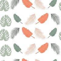 tropicale le foglie senza soluzione di continuità modello. esotico impianti filodendro Monstera e palma le foglie nel leggero verde-arancione colore, tropicale sfondo. per involucro carta, tessili. vettore