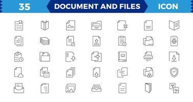 impostato di file e documento icone. semplice linea arte stile icone pacchetto. illustrazione, come come File, segno di spunta, trova, ricerca, carta. vettore