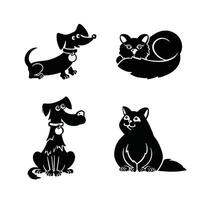 carino cane e gatto impostato silhouette eps 10. illustrazione vettore