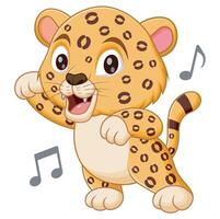 carino leopardo danza cartone animato illustrazione. animale natura icona concetto isolato premio vettore