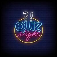 quiz notte neon cartello su mattone parete sfondo vettore