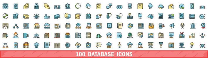100 Banca dati icone impostare, colore linea stile vettore