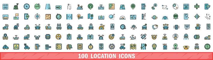 100 Posizione icone impostare, colore linea stile vettore